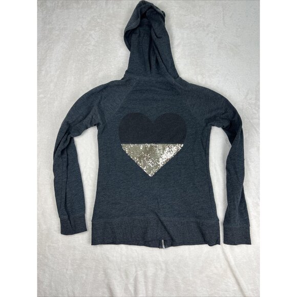 Victoria's Secret Womens Hoodie Size Sm Gray Full Zip Heart Sequin Long Sleeve - Picture 1 of 8
